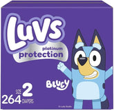 Luvs Size 2 Baby Diapers, Platinum Protection Bluey Diapers for Day & Night,Size 2 (12-18 lbs), 264 Count