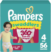 Pampers Diapers - Swaddlers 360° - Size 4, 56 Count, up to 100% Leakproof Comfy Dry Fit, Designed for Easy Changes, Pull On Baby Diaper (Packaging May Vary)