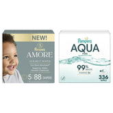 Pampers Amore Diapers Size 5, 88 Count, with Pampers Aqua Pure Water Based Baby Wipes 6X Flip-Top Packs (336 Count)