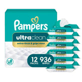 Pampers Ultraclean Baby Wipes (Previously 'Free & Gentle'), 99% Water, Hypoallergenic, Unscented, 100% Plant Based, Plastic-Free, 936 Wipes Total (12X Flip-Top Packs)