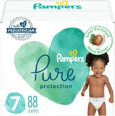 Pampers Baby Diapers - Pure Protection - Size 7, 88 Count, for up to 100% Leakproof, Premium Plant-based Skin Protection