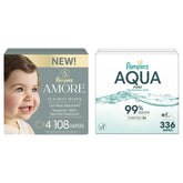 Pampers Amore Diapers Size 4, 108 Count, with Pampers Aqua Pure Water Based Baby Wipes 6X Flip-Top Packs (336 Count)