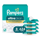 Pampers Ultraclean Baby Wipes (Previously 'Free & Gentle'), 99% Water, Hypoallergenic, Unscented, 100% Plant Based, Plastic-Free, 624 Wipes Total (8X Flip-Top Packs)