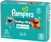 Pampers Diapers - Baby Dry - Size 3, 32 Count, Absorbent Disposable Infant Diaper (Packaging May Vary)
