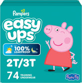 Easy Ups Girls & Boys Potty Training Pants, Size 4 (2T3T), 74 Count, Peppa Pig Absorbent Training Underwear, Up to 100% Leakproof Day and Night, Hypoallergenic