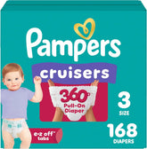 Pampers Diapers - Cruisers 360 - Size 3, 168 Count, Babyproof, up to 100% Leakproof Pull-On Diaper (Packaging May Vary)