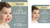 Pampers Amore Diapers Size 4, 2 x 108 Count, with Pampers Aqua Pure Water Based Baby Wipes 12X Flip-Top Packs (672 Count)