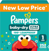 Pampers Baby Dry Diapers, Size 1, 8-14 lbs, 252 Count, Absorbent Disposable Diapers