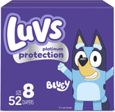 Luvs Size 8 Baby Diapers, Platinum Protection Bluey Diapers for Day & Night,Size 8 (46+ lb), 52 Count