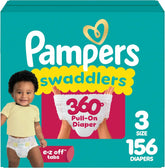 Pampers Diapers - Swaddlers 360° - Size 3, 156 Count, up to 100% Leakproof Comfy Dry Fit, Designed for Easy Changes, Pull On Baby Diaper (Packaging May Vary)