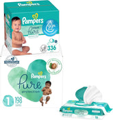 Pampers Pure Protection Disposable Baby Diapers Size 1, One Month Supply (198 Count) with Aqua Pure Baby Wipes, 6X Pop-Top Packs (336 Count)