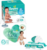 Pampers Pure Protection Disposable Baby Diapers Size 5, One Month Supply (132 Count) with Aqua Pure Baby Wipes, 6X Pop-Top Packs (336 Count)