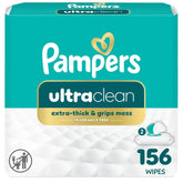 Pampers Ultraclean Baby Wipes (Previously 'Free & Gentle'), 99% Water, Hypoallergenic, Unscented, 100% Plant Based, Plastic-Free, 156 Wipes Total (2X Flip-Top Packs)