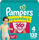 Pampers Diapers - Swaddlers 360° - Size 4, 132 Count, up to 100% Leakproof Comfy Dry Fit, Designed for Easy Changes, Pull On Baby Diaper (Packaging May Vary)
