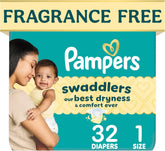 Pampers Swaddlers Diapers, Size 1 (8-14 lbs), 32 Count, Fragrance Free, Hypoallergenic, Absorbent, Pediatrician Recommended, Skin Safe