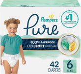 Pampers Pure Baby Diapers, Size 6, 42 Count, Up to 100% Leakproof, Premium Hypoallergenic Soft Diapers