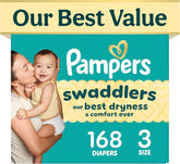 Pampers Swaddlers Diapers, Size 3 (13-26 lbs), 168 Count, Fragrance Free, Hypoallergenic, Absorbent, Pediatrician Recommended, Skin Safe