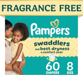 Pampers Swaddlers Diapers, Size 8 (30+ lbs), 60 Count, Fragrance Free, Hypoallergenic, Absorbent, Pediatrician Recommended, Skin Safe