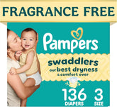 Pampers Swaddlers Diapers, Size 3 (13-26 lbs), 136 Count, Fragrance Free, Hypoallergenic, Absorbent, Pediatrician Recommended, Skin Safe