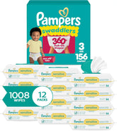 Pampers Swaddlers 360 Pull-On Diapers, Size 3, 156 Count, with Sensitive Water Based Baby Wipes 12 Flip-Top Packs (1008 Wipes Total)