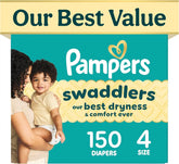 Pampers Swaddlers Diapers, Size 4 (15-34 lbs), 150 Count, Fragrance Free, Hypoallergenic, Absorbent, Pediatrician Recommended, Skin Safe