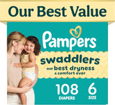 Pampers Swaddlers Diapers, Size 6 (23-44 lbs), 180 Count, Fragrance Free, Hypoallergenic, Absorbent, Pediatrician Recommended, Skin Safe