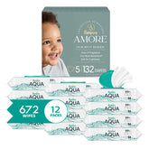 Bundle of Pampers Amore, Size 5 (20-37 lbs), 132 Count, Pampers Baby Wipes Aqua Pure, 99% Water-Based Wipes, Hypoallergenic and Unscented Baby Wipes, 672 Wipes Total (12 Flip-Top Packs)