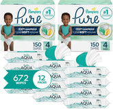 Pampers Pure Protection Disposable Baby Diapers Size 4, 2 Month Supply (2 x 150 Count) with Aqua Pure Sensitive Baby Wipes, 12X Pop-Top Packs (672 Count)