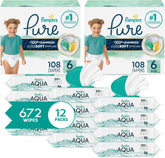 Pampers Pure Protection Disposable Baby Diapers Size 6, 2 Month Supply (2 x 108 Count) with Aqua Pure Sensitive Baby Wipes, 12X Pop-Top Packs (672 Count)