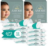Pampers Amore Diapers Size 6, 2 x 72 Count, with Pampers Aqua Pure Water Based Baby Wipes 12X Flip-Top Packs (672 Count)