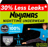 Ninjamas Boys Bedwetting Nighttime Underwear Boys - Size L (64-95+ lbs), 11 Count, Overnight Protection, Ultra Absorbent, Hypoallergenic