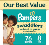 Pampers Swaddlers Diapers, Size 8 (30+ lbs), 76 Count, Fragrance Free, Hypoallergenic, Absorbent, Pediatrician Recommended, Skin Safe