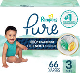 Pampers Pure Baby Diapers, Size 3 (16-28 lbs), 66, Up to 100% Leakproof, Premium Hypoallergenic Soft Diapers