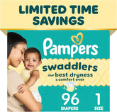 Pampers Swaddlers Diapers, Size 1 (8-14 lbs), 96 Count, Fragrance Free, Hypoallergenic, Absorbent, Pediatrician Recommended, Skin Safe