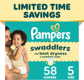 Pampers Swaddlers Diapers, Size 5 (20-37 lbs), 58 Count, Hypoallergenic, Absorbent, Keeps Baby Dry and Comfortable, Skin Safe Disposable Baby Diaper