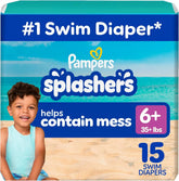Pampers Splashers Swim Diapers, Size 6+, 15 Count, Disposable Swim Diapers, Contains Mess, No Swell