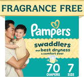 Pampers Swaddlers Diapers, Size 7 (26-50 lbs), 70 Count, Hypoallergenic, Absorbent, Keeps Baby Dry and Comfortable, Skin Safe Disposable Baby Diaper