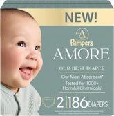 Pampers Amore, Size 2 (10-22 lbs), 186 Count, Our Best Diaper – Hypoallergenic & Fragrance Free, Up to 100% Leakproof, Soft as Cashmere
