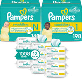 Pampers Swaddlers Disposable Baby Diapers, Newborn/Size 0, 140 Count and Swaddlers Disposable Baby Diapers, Size 1 (8-14 lbs), 198 Count