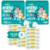 Pampers Easy Ups Pull On Training Underwear Boys, 6T-7T, 2 Month Supply (2 x 70 Count) with Sensitive Water Based Baby Wipes 12X Multi Pack Pop-Top and Refill (1008 Count)