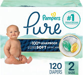 Pampers Pure Baby Diapers, Size 2 (12-18 lbs), 120, Up to 100% Leakproof, Premium Hypoallergenic Soft Diapers