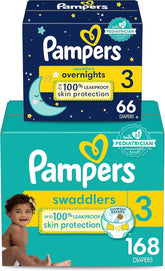 Pampers Disposable Diapers Size 3, Swaddlers 168 Count + Overnight (66 Count)