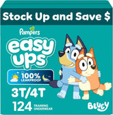 Pampers Training Pants - Easy Ups Boys & Girls Bluey - Size 3T-4T, 124 Count, Children's Potty Underwear (Packaging May Vary)