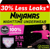 Ninjamas Girls Bedwetting Nighttime Underwear - Size S/M (38-70 lbs), 14 Count, Overnight Protection, Ultra Absorbent, Hypoallergenic