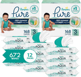 Pampers Pure Protection Disposable Baby Diapers Size 3, 2 Month Supply (2 x 168 Count) with Aqua Pure Sensitive Baby Wipes, 12X Pop-Top Packs (672 Count)