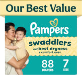 Pampers Swaddlers Diapers, Size 7 (26-50 lbs), 88 Count, Hypoallergenic, Absorbent, Keeps Baby Dry and Comfortable, Skin Safe Disposable Baby Diaper