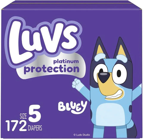 Luvs Size 5 Baby Diapers, Platinum Protection Bluey Diapers for Day & Night,Size 5 (27+ lb), 172 Count