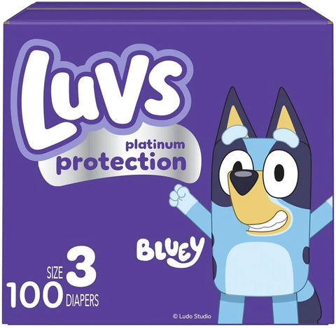 Luvs Size 3 Baby Diapers, Platinum Protection Bluey Diapers for Day & Night,Size 3 (16-28 lb), 100 Count