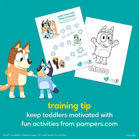 Pampers Easy Ups Pull On Bluey Training Pants Boys and Girls, 3T-4T, One Month Supply (124 Count) with Sensitive Water Based Baby Wipes 4X Pop-Top Packs (336 Count)