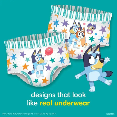 Pampers Easy Ups Pull On Bluey Training Pants Boys and Girls, 3T-4T, One Month Supply (124 Count) with Sensitive Water Based Baby Wipes 4X Pop-Top Packs (336 Count)